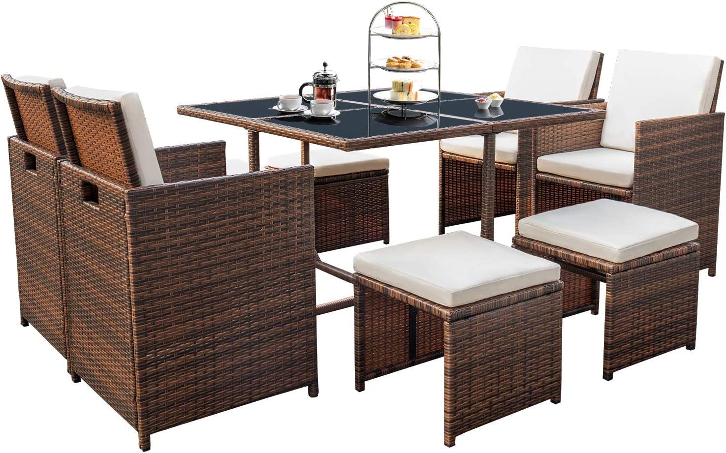 Outdoor Furniture Rattan - Set da pranzo per patio da