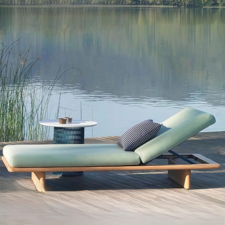 Outdoor Furniture Teak Wood - Lettino Prendisole Moderno in Teak per