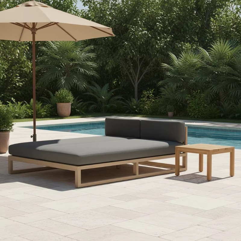 Outdoor Furniture Teak Wood - Lettino Prendisole da Esterno a Due