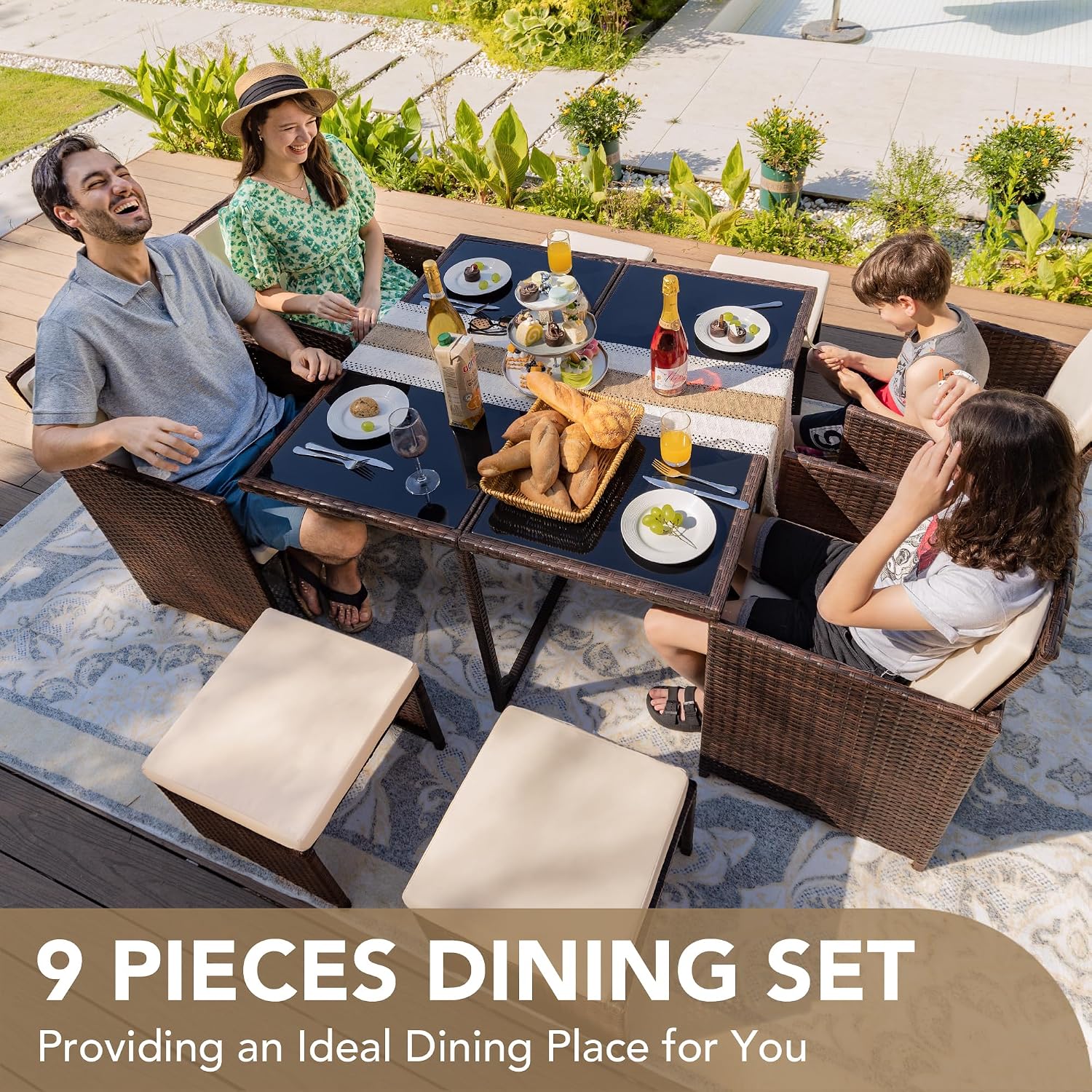 Set da pranzo per patio da 9 p - Outdoor Furniture Rattan recensione e prezzo