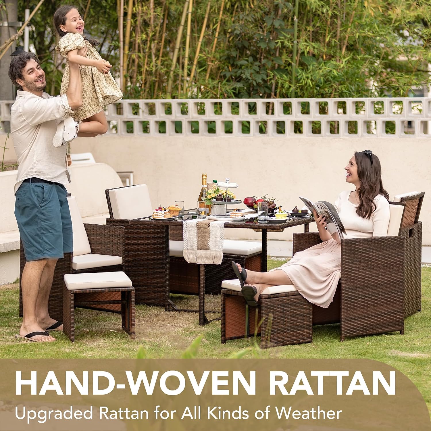 Set da pranzo per patio da 9 p - Outdoor Furniture Rattan recensione e prezzo